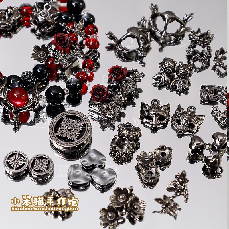 【狸奴】枪黑色合金隔珠狐狸面具吊坠手工diy手链手串饰品配件