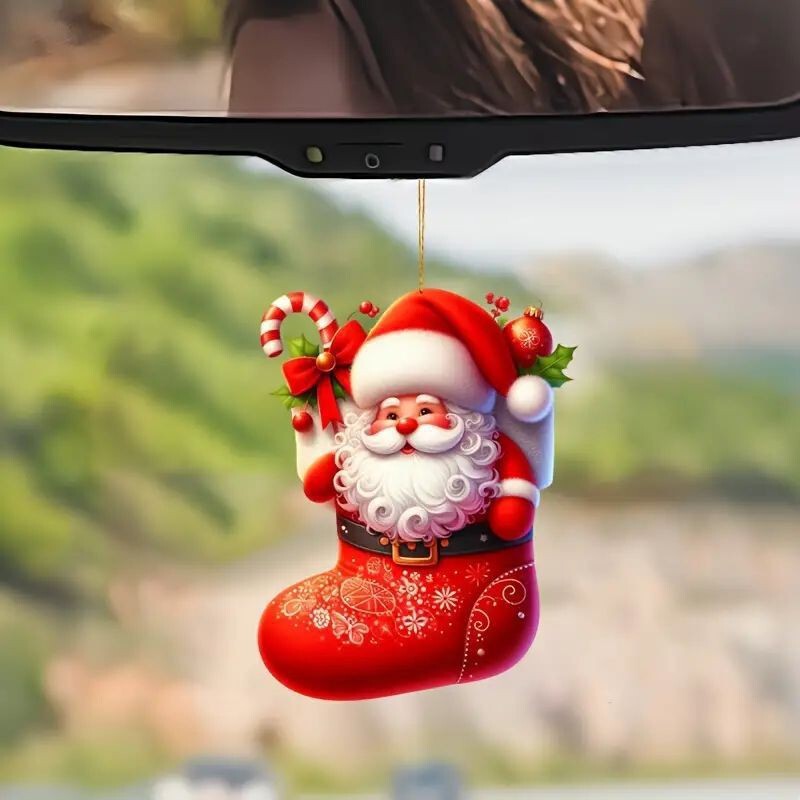 2025 新しいクリスマスサンタクロース車のバックミラーアクリルペンダントクリスマスツリーの装飾|undefined