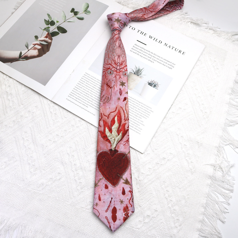 Cravatta Camicia Uomo e Donna Rosa Artistico Nicchia College Casual Accessori Design Senso Y2K Personalità Fiamma Cuore_voghion.com
