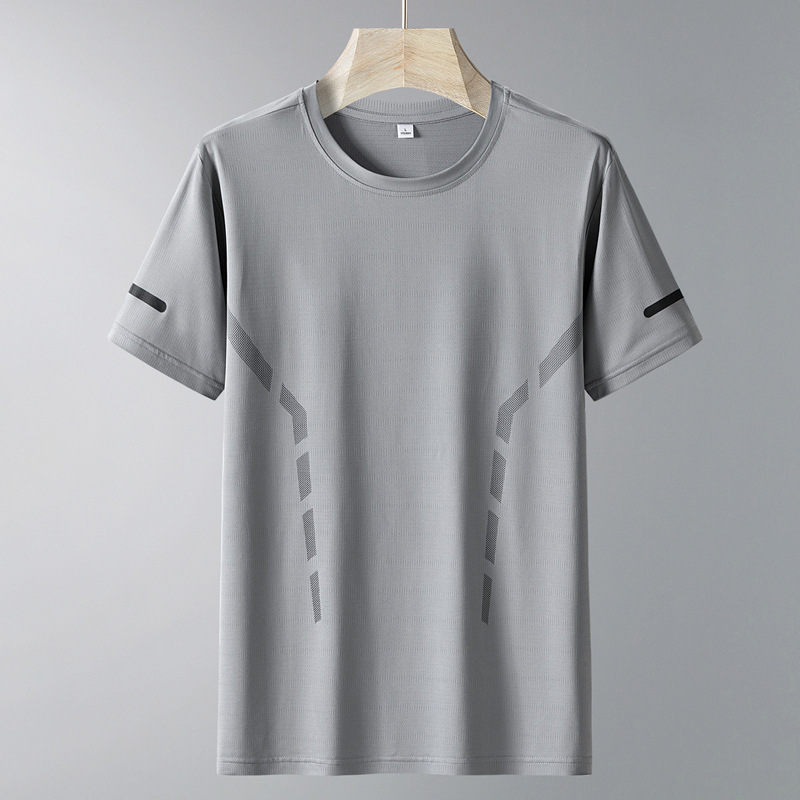 Verano nuevo hombre seda de hielo manga corta larga larga delgada transpiración deportiva al aire libre rápido secado casual camiseta de cuello redondo