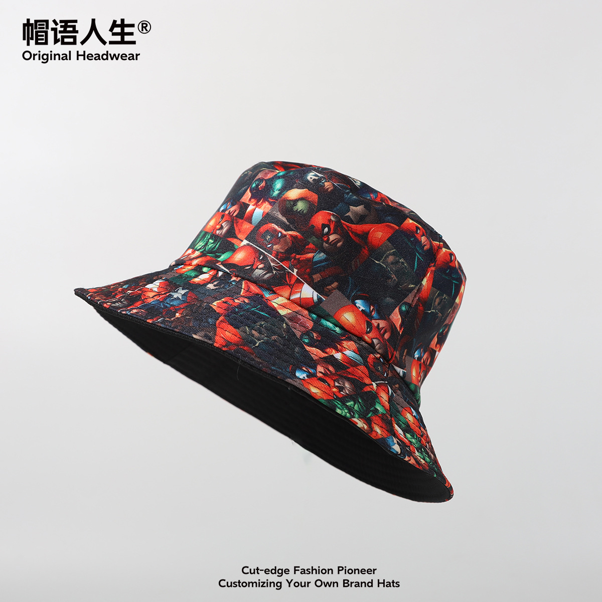 Sombrero de pescador adulto en stock de Europa y América serie de héroes impresión digital doble cara gorra de playa sombrero sombrero