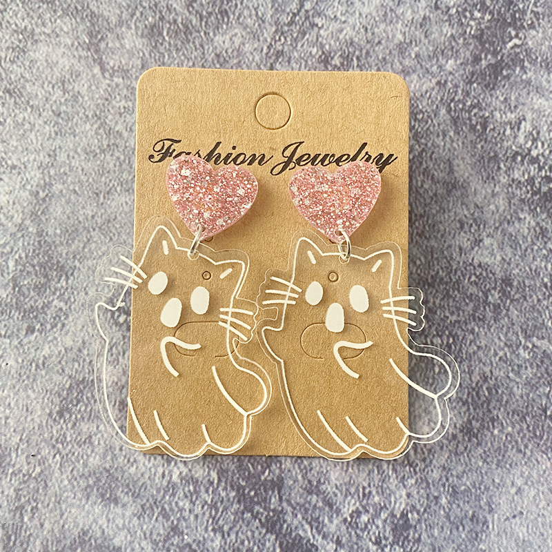 1 Pair Simple Style Cat Patchwork Arylic Drop Earrings display picture 2