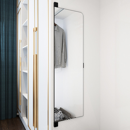 Swing door dressing mirror wardrobe built-in sliding rotating slide telescopic folding interior invisible fitting full-length mirror