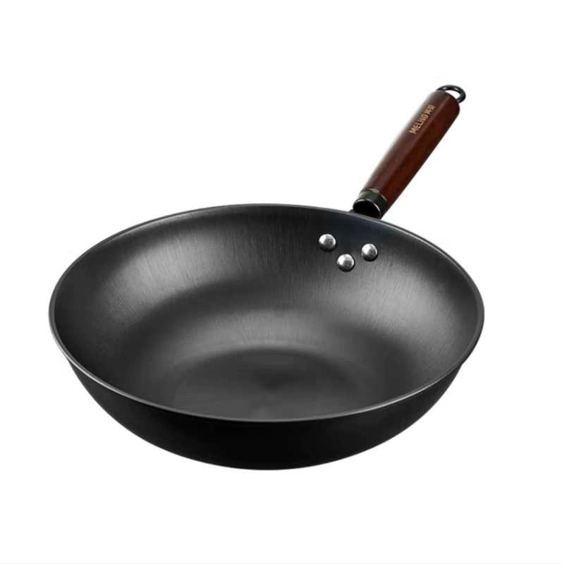 美菱 Wok железная pot без покрытия посуда для жарки глубокий черный железо, универсальный противпригарный
