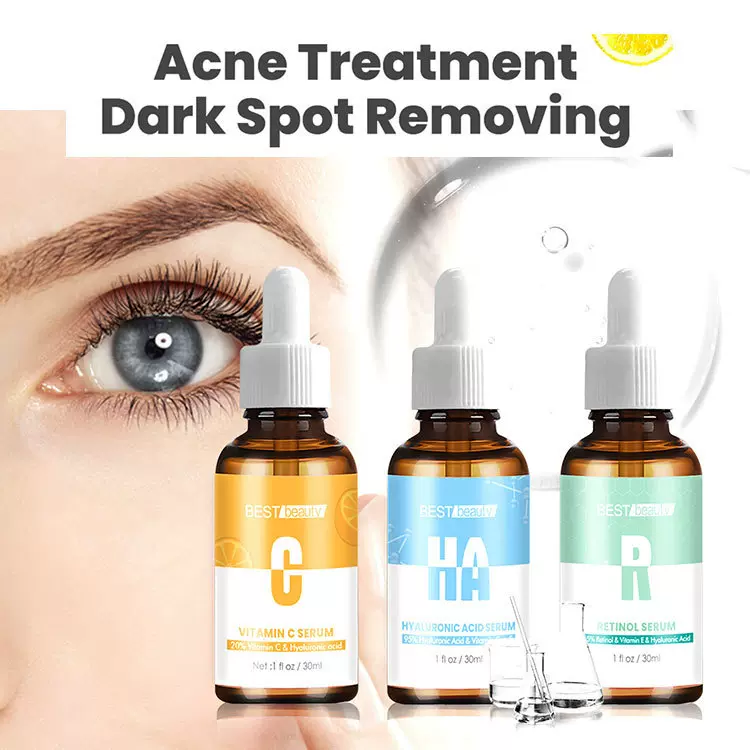 亚马逊跨境英文版精华液 提亮补水VC维生素c玻尿酸视黄醇原液样品