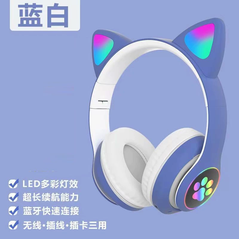 Игровая гарнитура (STN28) с светящимися ушками кота, Bluetooth 5.0, длинный срок службы аккумулятора