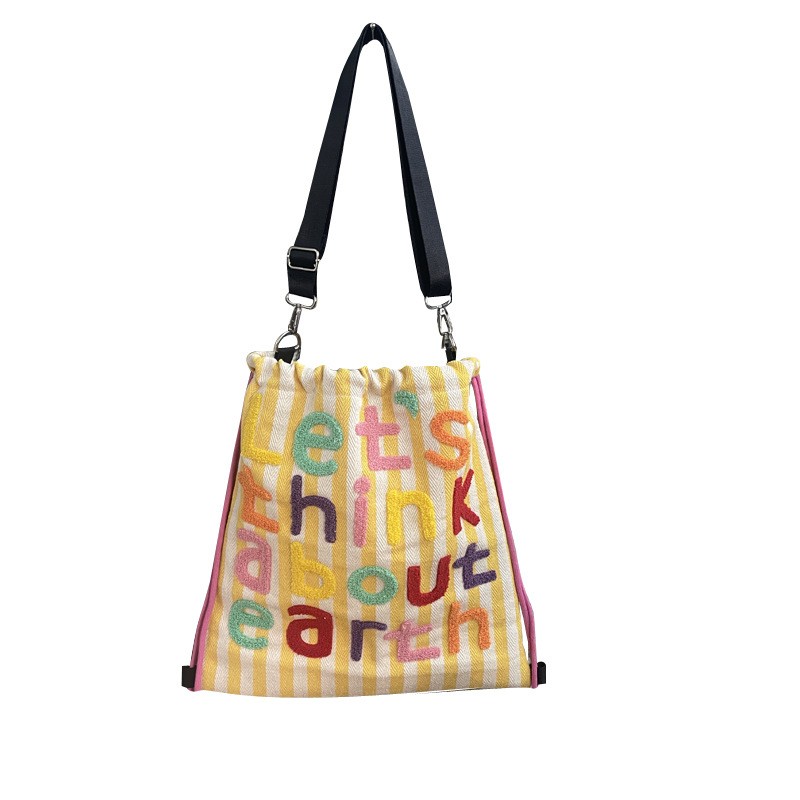 노란색 세로 줄무늬 문자 자수 이중 사용