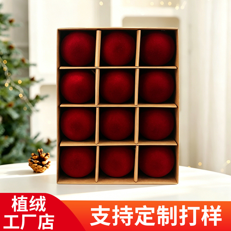 Bolas de Navidad flocadas 6CM / 12pcs flocadas bolas de Navidad decoraciones navideñas fábrica tienda directa Navidad image 1