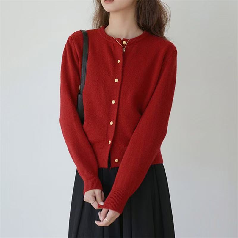 Classic Round-neck Knit Cardigan Women's Lightweight Button-up_voghion.com