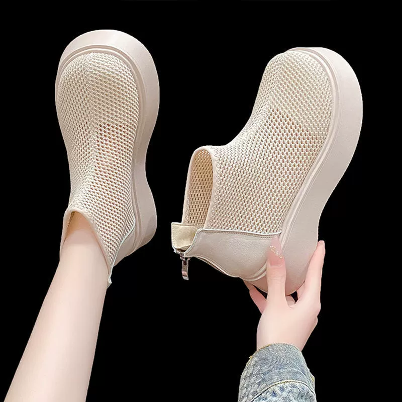 Женские летние дышащие босоножки из сетки, тонкие сетчатые туфли 2025 года, новые ботинки Мартинс на толстой подошве с коротким голенищем и отверстиями