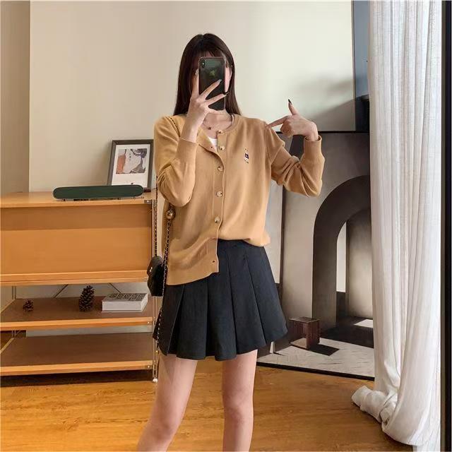 早秋季亲肤绒外套2025新款针织衫上衣小熊刺绣长袖开衫女圆领上衣|undefined