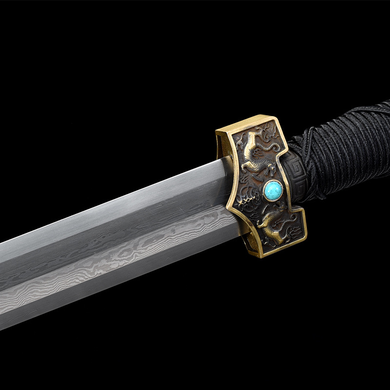 龙泉市刀剑花纹钢烧刃汉剑八面玲珑一体汉代剑道具冷兵器未开刃