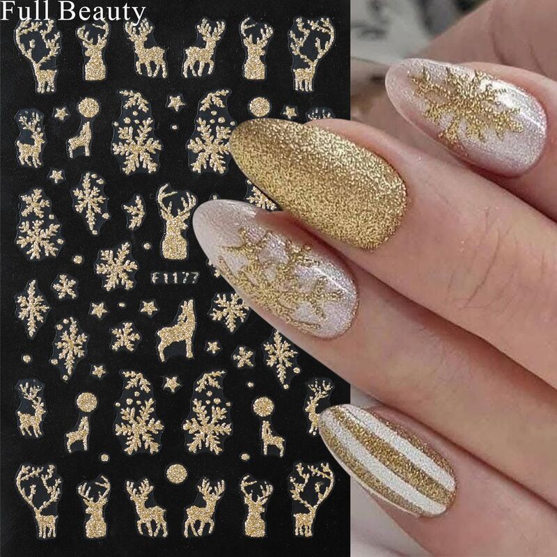 Full Beauty Cross-Border New 3D Christmas Nail Art Stickers Gold Glitter Christmas Tree Elk Stickers Full Beauty Cross-Border New 3D Christmas Nail Art Stickers Gold Glitter Christmas Tree Elk Stickers