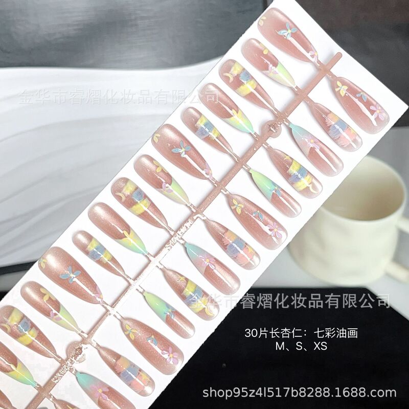 30 pieces of split-size strip wear armor prefabricated colorful oil painting armor simple cat's eye series high-level white nail art