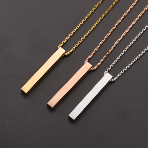 Foreign trade hot-selling personalized fashionable European and American style couple necklace stainless steel three-dimensional rod square column laser pendant