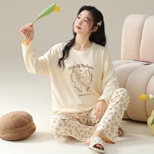 日系睡衣女秋季休闲风长袖套装春夏天加大码可外穿女士家居服薄款