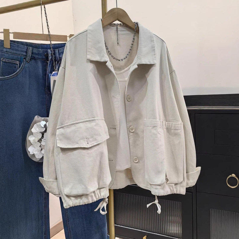 Off-White Denim Short Jacket for Women, New Korean Style, Casual Loose Design, Thick Jacket for Petite Figures Off-White Denim Short Jacket for Women, New Korean Style, Casual Loose Design, Thick Jacket for Petite Figures