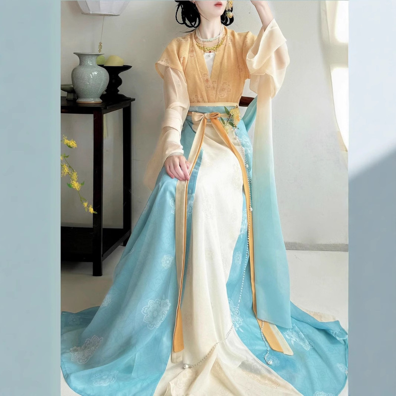 New Adult Women Welcome Summer and Tang Dynasty Chinese Clothes Women's Cardigan Waist-length Eight-length Skirt Daily Spring and Summer suit Fairy Style
