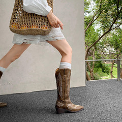 2024新款真皮牛皮5cm時尚西部靴夏日新疆西藏甘肅了旅遊中筒靴潮