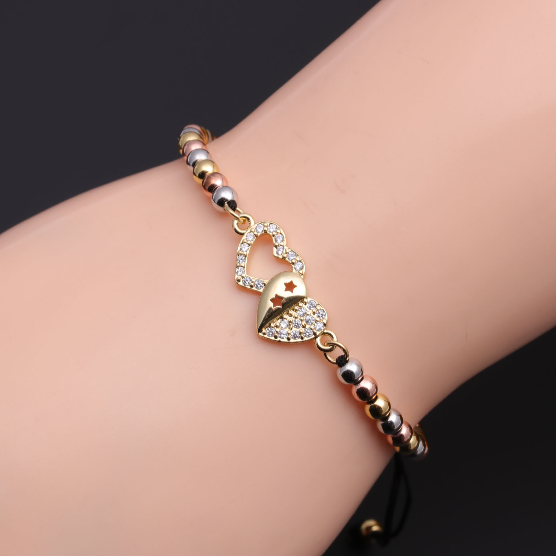 copper zircon heart jewelry Europe and the United States star adjustable bracelet