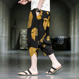 中国风春季新款棉麻七分裤男宽松大码