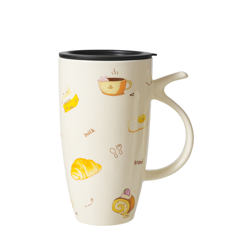 Donut pan y amor pareja taza de cerámica taza de agua de desayuno para hombres y mujeres taza de alto valor facial
