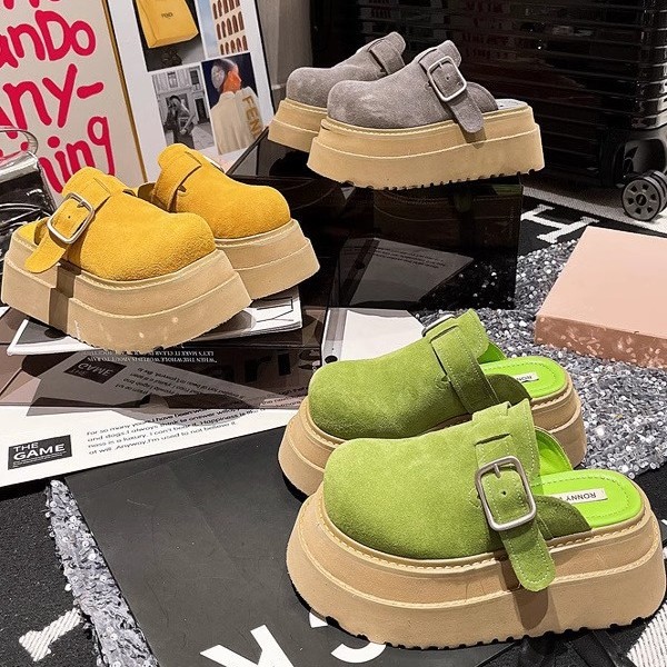 Productos europeos moda cabeza grande hebilla de metal plataforma plataforma cabeza media pantuflas cabeza pequeña 6cm zapatos de mujer zapatos de soporte