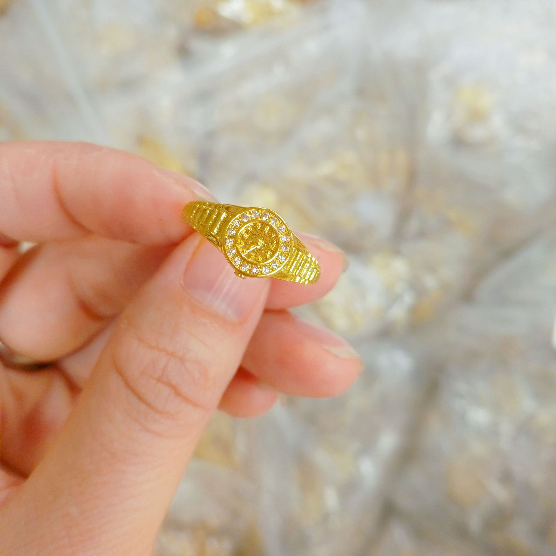 越南沙金520小金表戒指 铜镀金开口指环小红书女式手表数字戒指-阿里巴巴