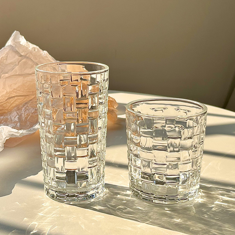 Vaso de vidrio de caña en el viento fresco de la familia Mori taza de agua en relieve jugo de fruta café taza de bebida fría blogger