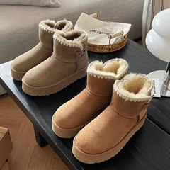 河南桑坡羊皮毛一体雪地靴2025新款厚底高帮毛线扣侧皮扣女士棉靴