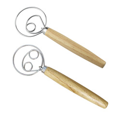 10-inch Oak Handle Flour Loop Whisk Kitchen Baking Tool Eggbeater Flour Whisk