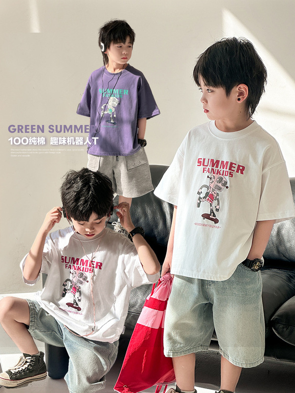 Zhengpinxuan 子供服男の子半袖 Tシャツ子供 2025 新しい夏半袖中大型子供純綿薄手のトップ|undefined