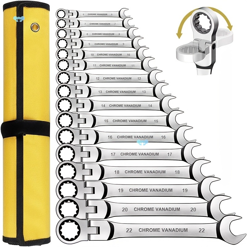 180° Flex Head Ratcheting Wrench Set 16pcs Metric 6 22mm72