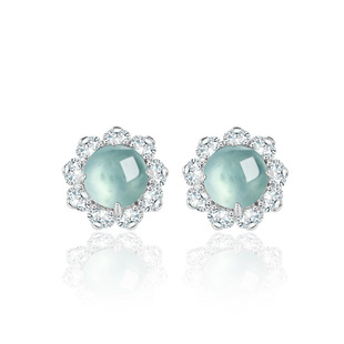 genuine goods natural A goods jade blue water earrings ice jade stone S925 silver inlaid fashion high-end women's earrings wholesale