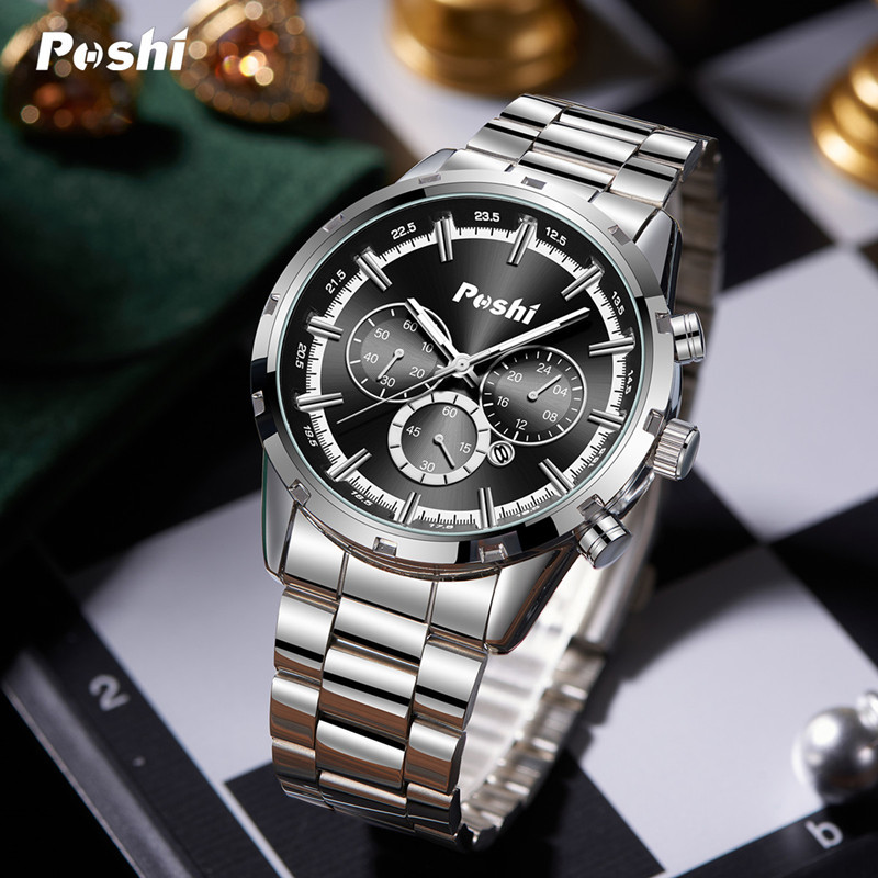 POSHI hombres de negocios reloj impermeable moda casual reloj de cuarzo calendario luminoso coreano reloj de hombre