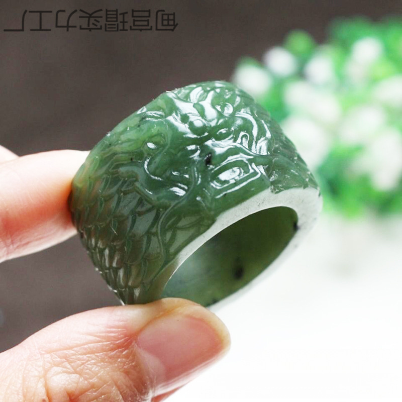 和田玉青玉扳指男玉戒指古龙生肖龙男款福字雕刻指环玉器玉石