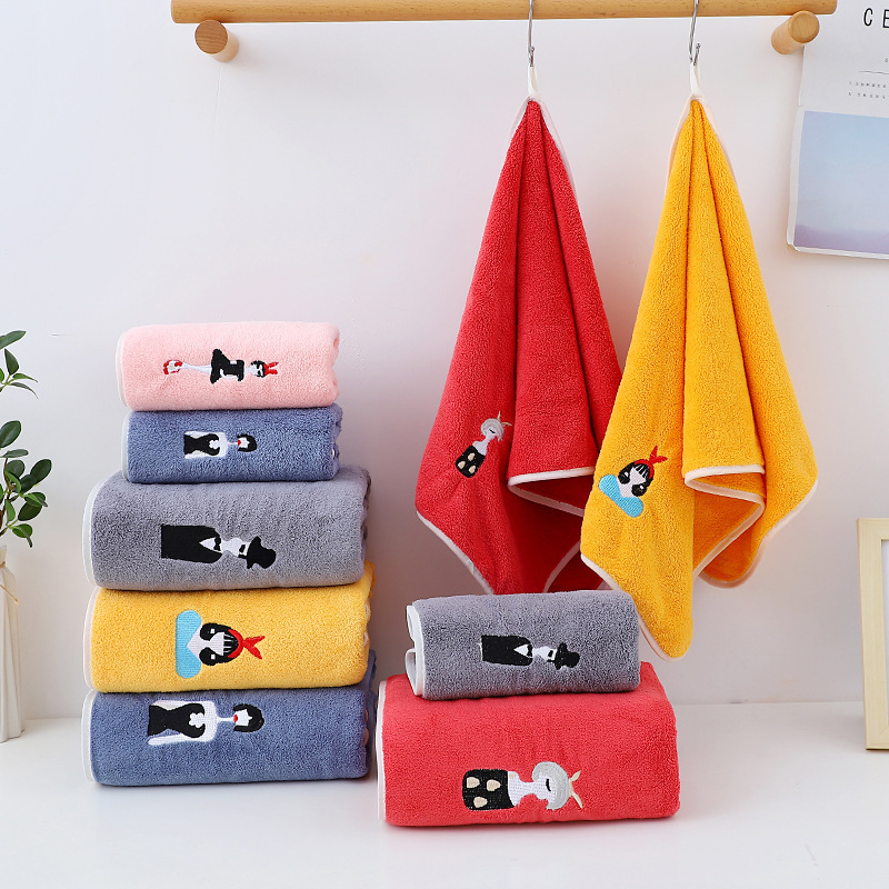 Couple Towel Set with Character Head Portrait, Soft, Absorbent, Not Easy to Shed Hair, Household Bath Towel, Large Wrap Towel, Hair Drying Towel Couple Towel Set with Character Head Portrait, Soft, Absorbent, Not Easy to Shed Hair, Household Bath Towel, Large Wrap Towel, Hair Drying Towel