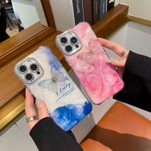 蓝粉水晶蝴蝶适用苹果16pro手机壳15promax防摔外壳14pro闪粉壳