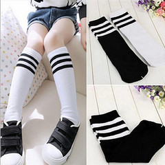 Children's Knee-High Socks, School Uniform Socks, Knitted Cotton Over-Knee Socks, Black and White Striped Student Socks, Wholesale