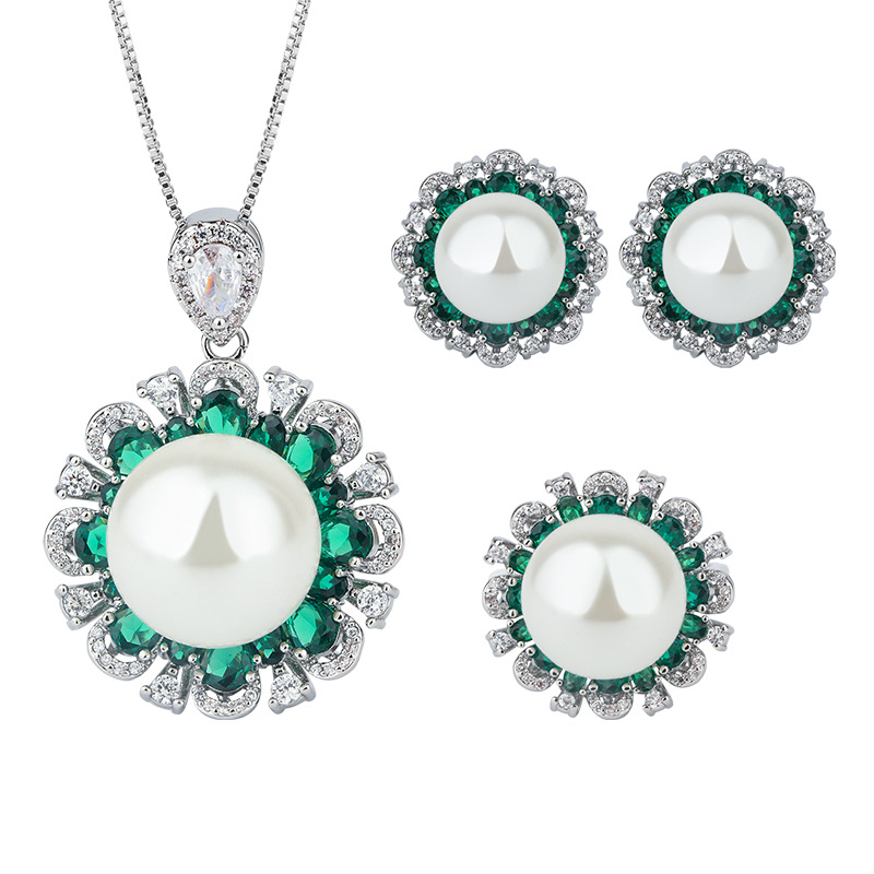 Zhuang Sheng joyería de cobre inferior chapado en oro de color de simulación tesoro con incrustaciones de perlas blancas flor traje femenino 16-14-12mm