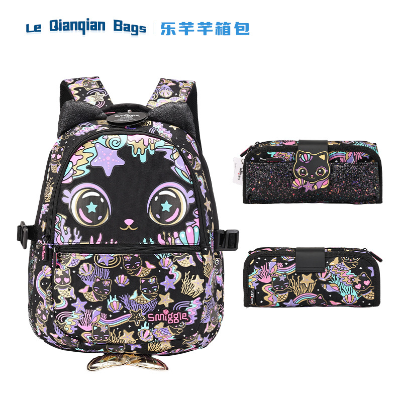 Australia Smiggle escolares niñas mochila de alta calidad gato y pez estratificado mochila de excursión impermeable resistente al desgaste