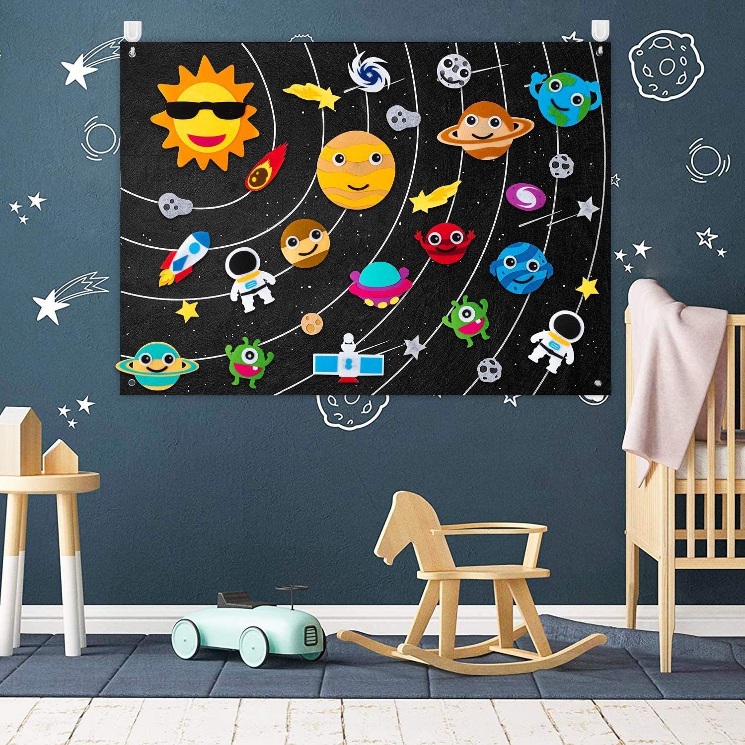 毛毡板火箭飞船地球太阳太空板家庭幼儿园学习墙儿童DIY玩具礼物