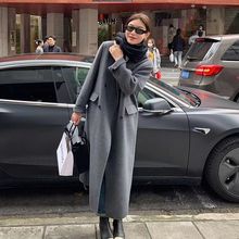 正肩加厚长毛赫本风双面羊毛大衣女加长款高级毛呢外套气质通勤