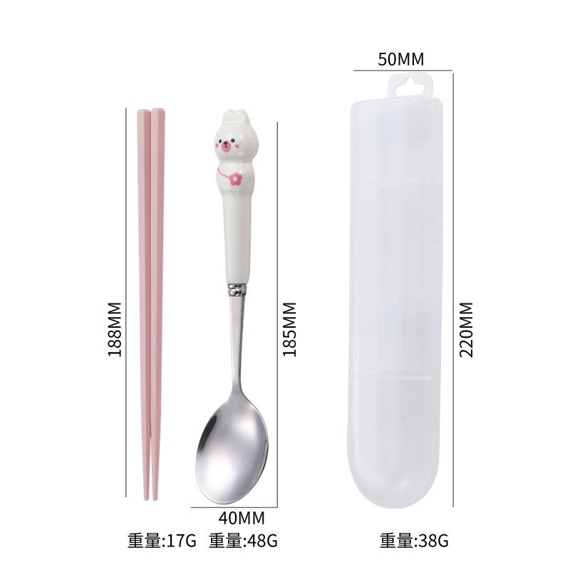 모에 토끼 흰색 [젓가락 둥근 숟가락 세트]]