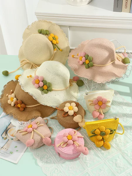 Beach Travel Sun Protection Hat Straw Bag Woven Bag Female Cute 2025 New Summer Kidsren's Crossbody Straw Bag