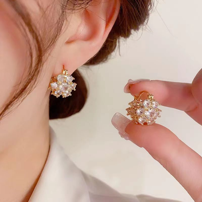網紅 超閃時尚輕奢鋯石花籃耳扣女 高級感氣質小眾設計感耳環