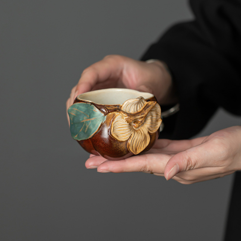 宋朴苏扬烨大师纯手工柿子杯主人杯大吉大利礼盒装柴烧手作茶杯|undefined