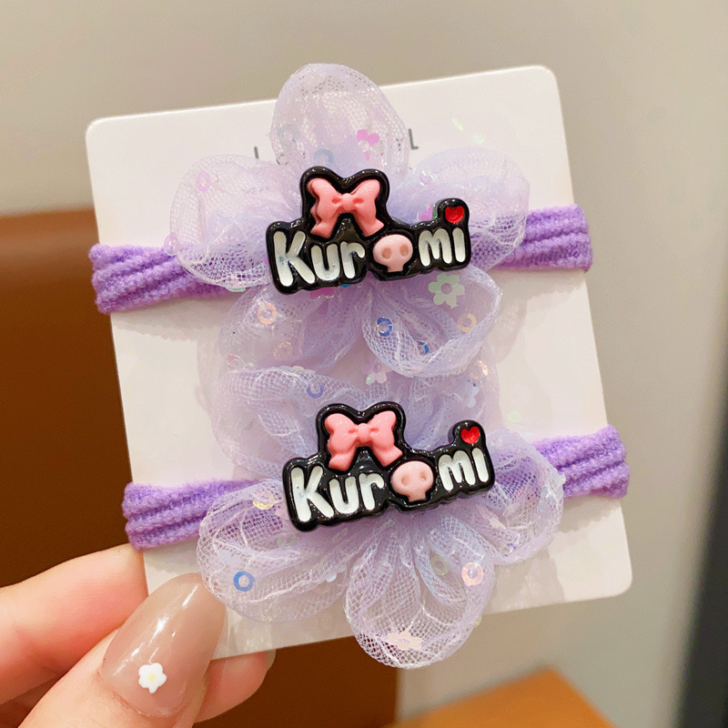 Anillo de toalla de color púrpura para niños de dibujos animados lindos bolas de cabeza de caballo cola de cabello corda de cabello de la niña arco elástico