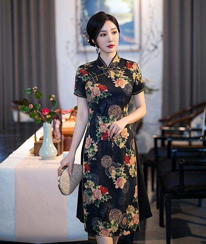 Women Chinese dress Oriental Retro Qipao Cheongsam model show miss etiquette dress Women Aodai Chinese dress