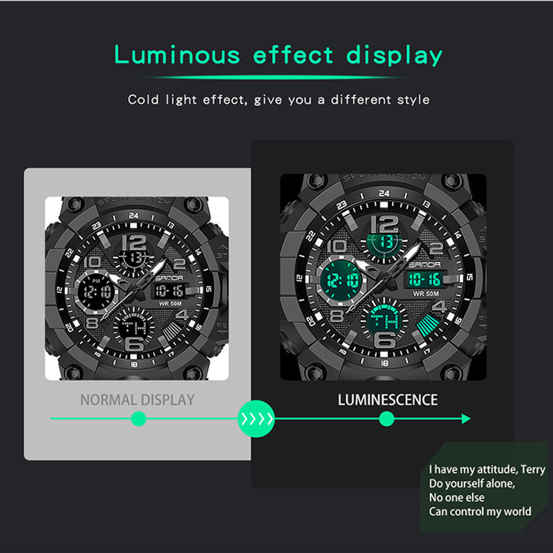 SANDA Nuevos hombres Reloj de moda deportes al aire libre reloj impermeable multifunción cuarzo reloj electrónico hombres